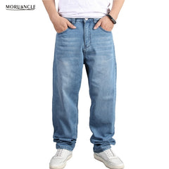 MORUANCLE Men's Baggy Hip Hop Jeans Pants Loose Skateboard Denim Trousers Streetwear Plain Solid Plus Size 30-46