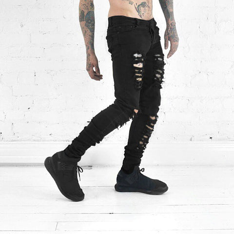 2018 New Men's Jeans Ripped for Male Skinny Distressed Slim streetwear Designer Biker Hip Hop Swag Black Slim Denim Trousers