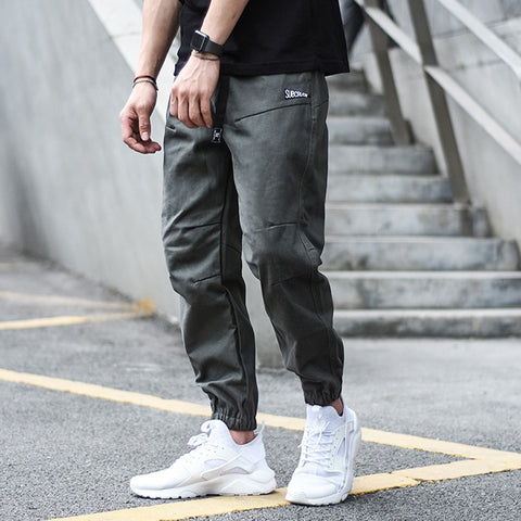 Japanese Style Vintage Fashion Men Jeans Jogger Pants Elastic Waist Buckle Loose Fit Cargo Pants Khaki Black Color Hip Hop Jeans