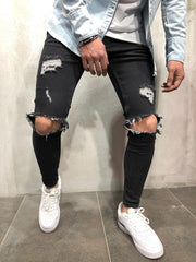 2018 New Brand Slim Fit Ripped Jeans Men blue & black Hi-Street Mens Distressed Denim Joggers Knee Holes Washed Destroyed Jeans