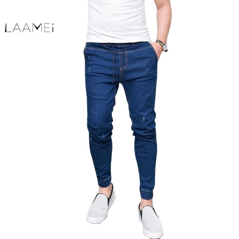 Laamei 2018 New Spring Autumn Long Pencil Pants Male Casual Slim Jeans Brands Fit Slim Trousers Elastic Waist Male Pantalones