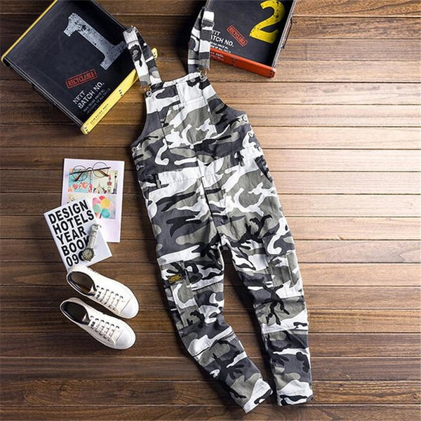 MORUANCLE Men's Camouflage Cargo Denim Bib Overalls Hip Hop Jeans Jumpsuits Camo Workwear Suspender Pants With Multi Pockets