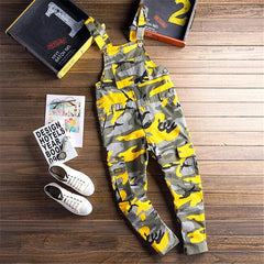 MORUANCLE Men's Camouflage Cargo Denim Bib Overalls Hip Hop Jeans Jumpsuits Camo Workwear Suspender Pants With Multi Pockets