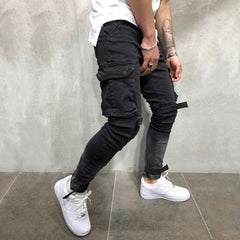 Skinny Biker Jeans Men Multi-pocket Bandage Slim Cargo Joggers trousers for Men Motorcycle Hip hop Streetwear Swag Denim Pants