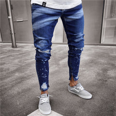 Multi pocket Fashion Men Ripped Skinny Jeans Destroyed Frayed Slim Fit Denim Pant casual men slim hole Zipper balck jeans pants