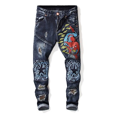 Top Quality Skinny Jeans Mens Blue Hole Hip Hop Denim Pants Zipper Lady Head Embroidery Biker Fashion Jeans Ripped Jeans for Men